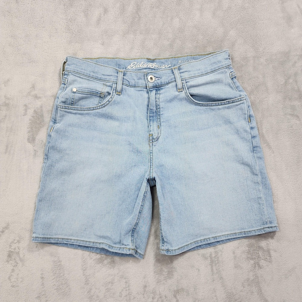 Eddie Bauer Shorts Womens 8 Blue Boyfriend Mid Rise Denim Stretch Casual Summer